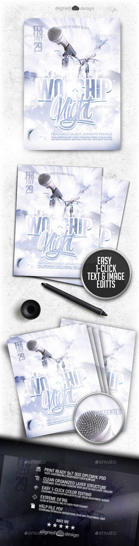Preview worship night white flyer template