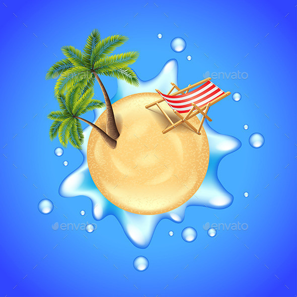 Beach sphere with palms and water splash