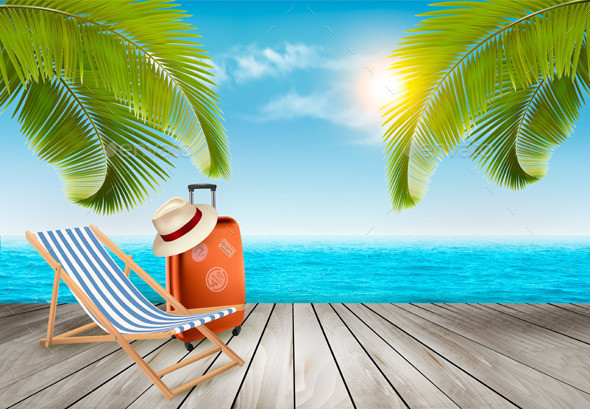 01background with blue sunny sea and sky and beach chair t