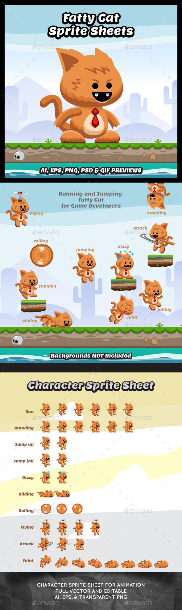 Running and jumping fat cat game character sprite sheet sidescroller game asset mobile games gameart game art 590