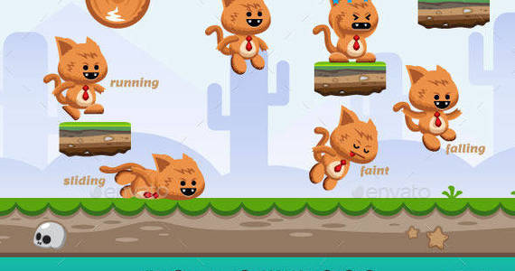 Box running and jumping fat cat game character sprite sheet sidescroller game asset mobile games gameart game art 590