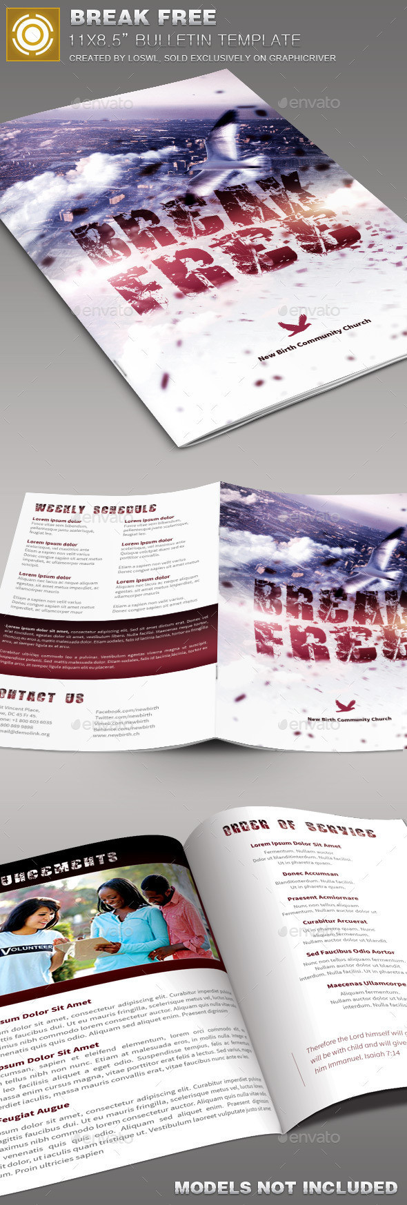 Break free church bulletin template image preview 1