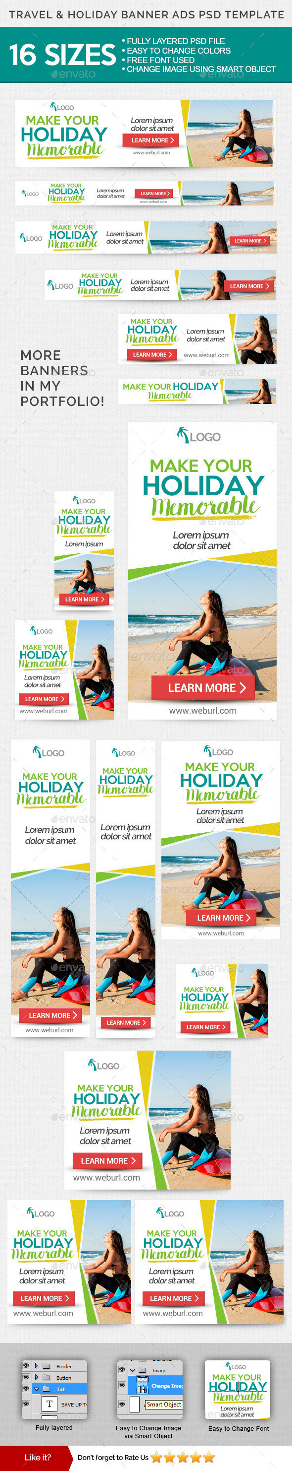 Travel   holiday banner ads psd template