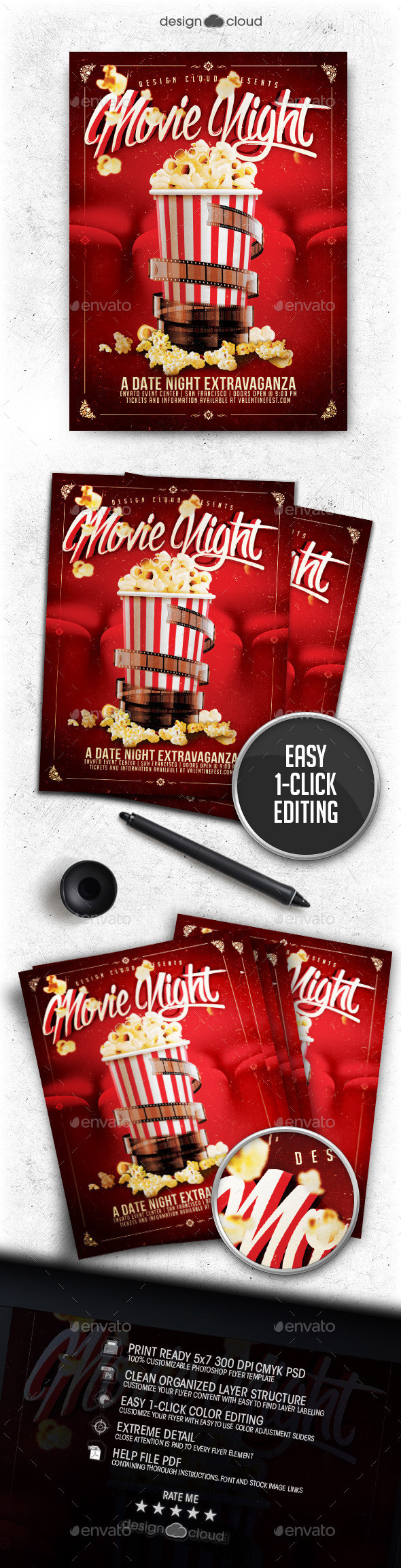 Preview movie date night flyer template