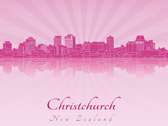 Christchurch 20skyline 20in 20purple 20radiant 20orchid