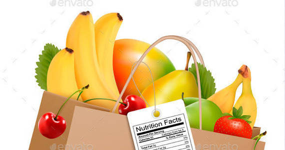 Box 01healthy diet on bag with fresh fruit with nutrition t