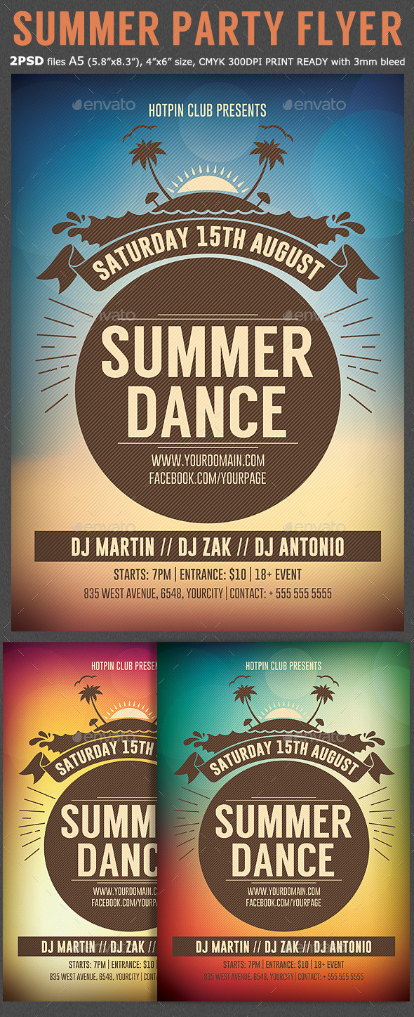 Summer dance party flyer template preview