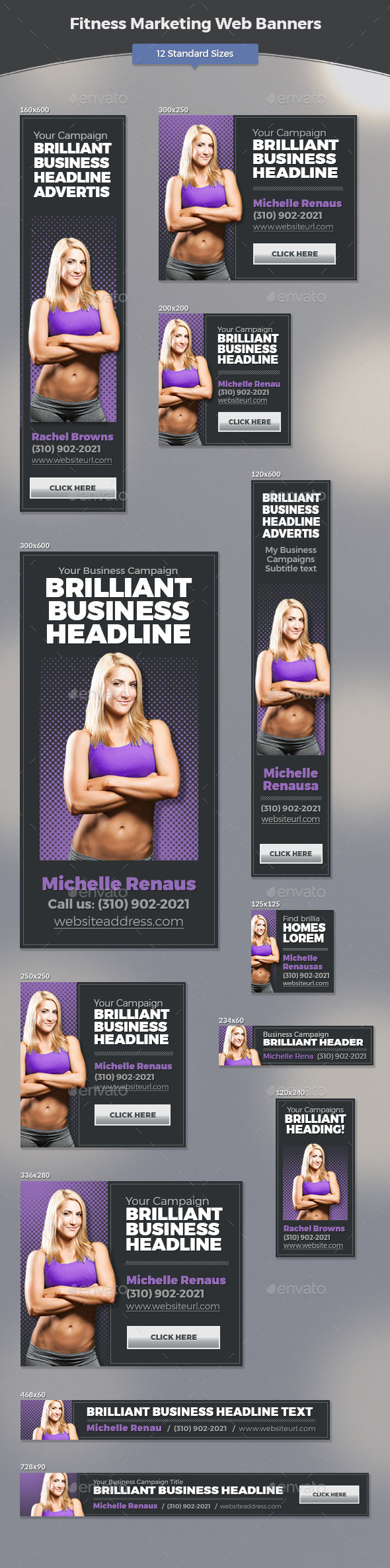 Fitness marketing web banners preview