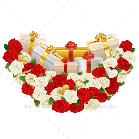 Vector 20romantic 20flower 20decoration 20with 20gifts