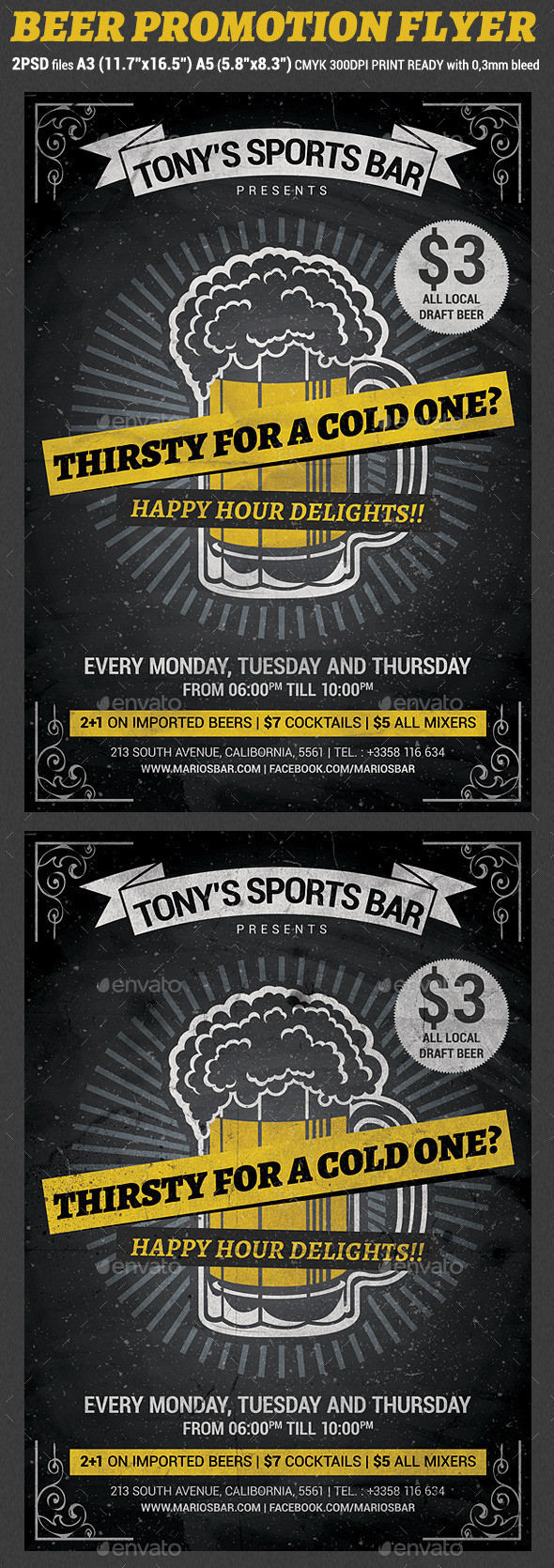 Beer promotion happy hour flyer template preview
