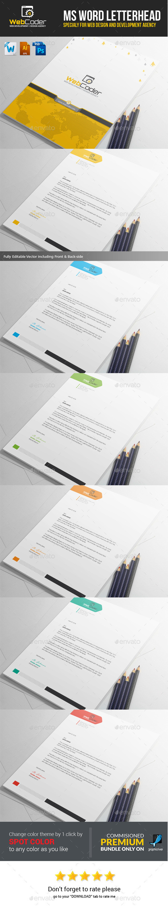 Web coder web design and web development agency company ms word letterhead template image preview