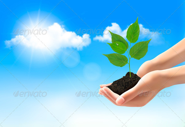 01 nature background with two hands and green tree t