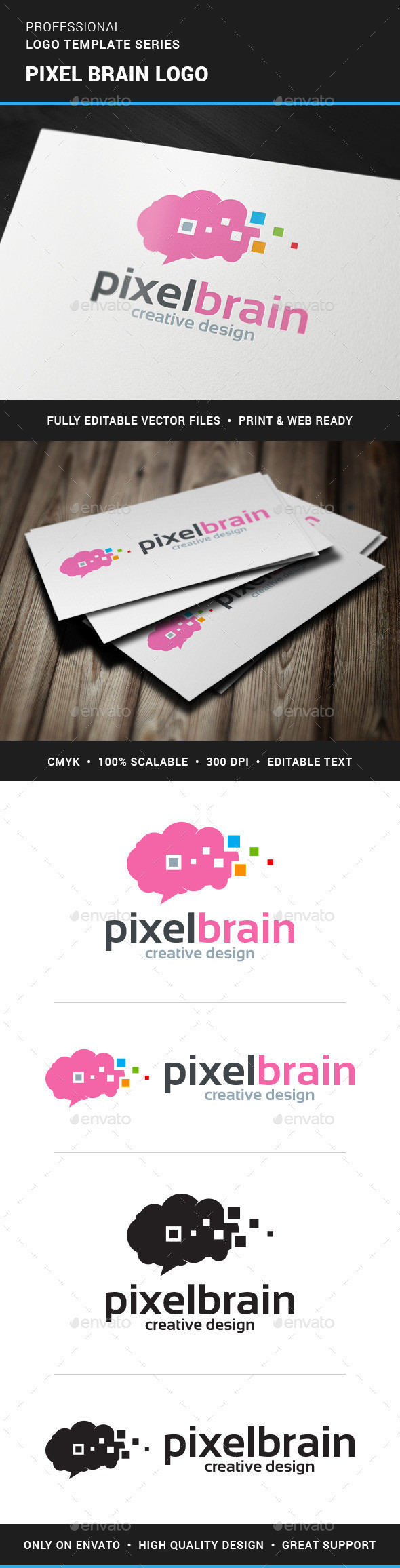 Pixel brain logo template