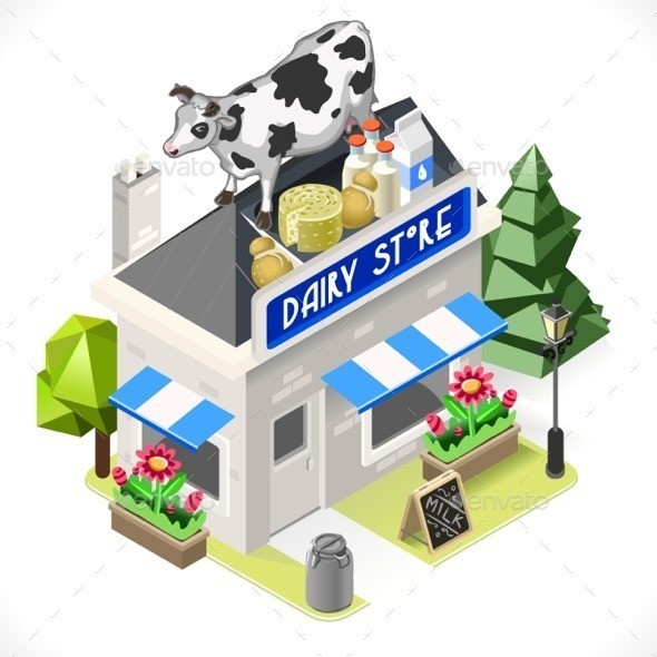 Dairy products shop city building 3d isometric aurielaki 590