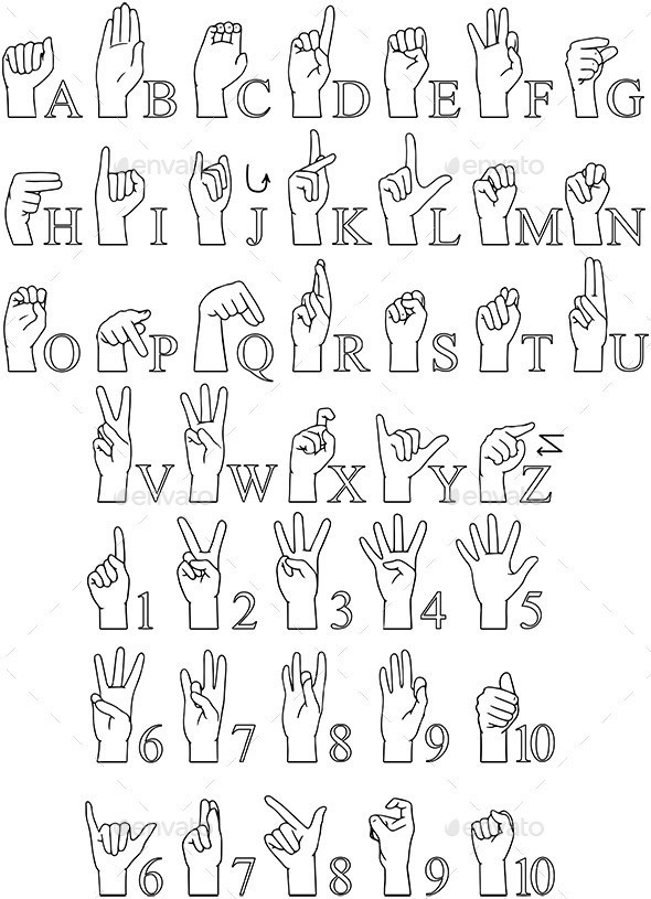 Sign 20language 20a 20to 20z 20numbers 20hands 20pack 20lineart p