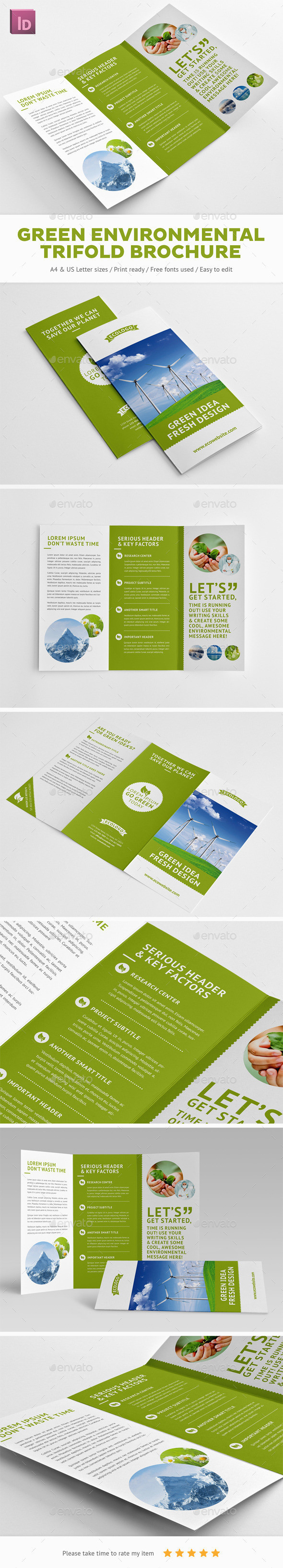 Green environmental trifold brochure mockup
