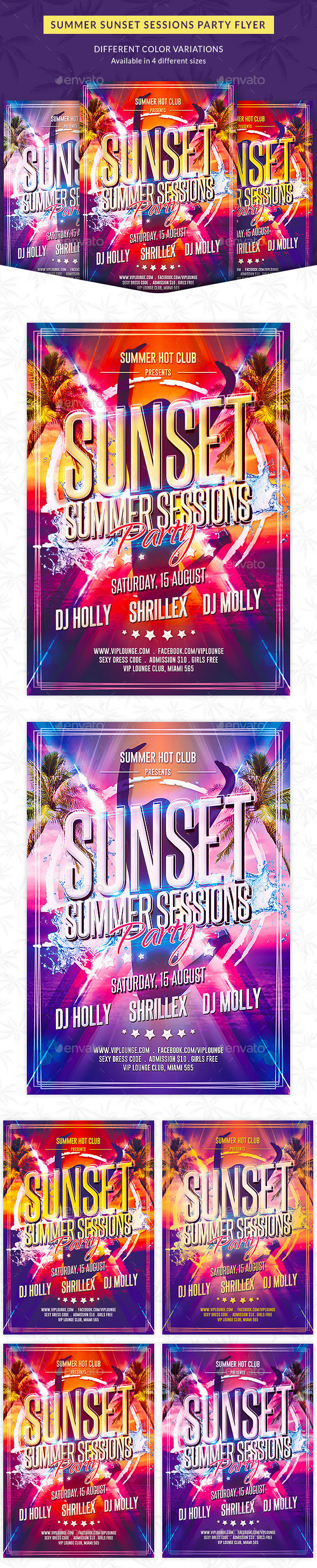 Summer sunset sessions party flyer showcase