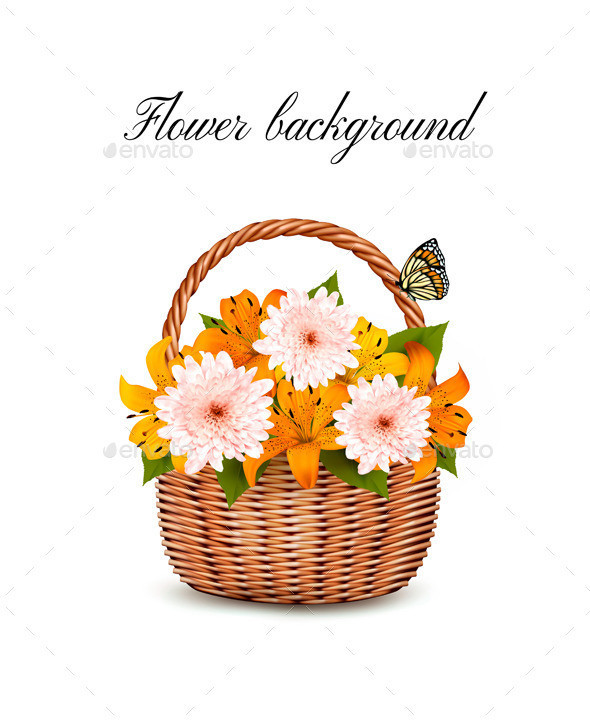 01nature background with backet and summer flowers t