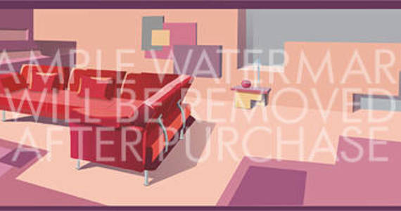 Box vector illustration of a sitting room with a modern red sofa.100.139