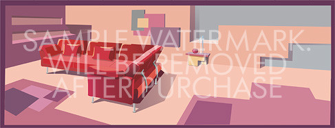 Vector illustration of a sitting room with a modern red sofa.100.139