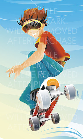Vector illustration of a smiling teenager jumping on his skateboard.100.149