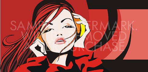 Vector illustration of a girl listening to music through headphones.100.108