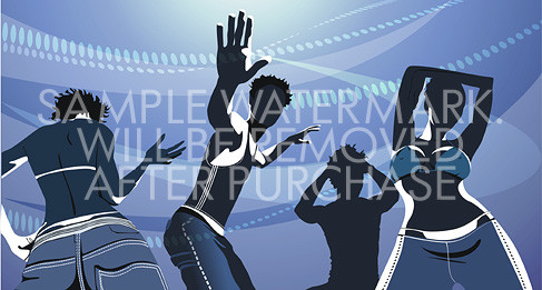 Vector illustration of dancing people on blue background.100.154
