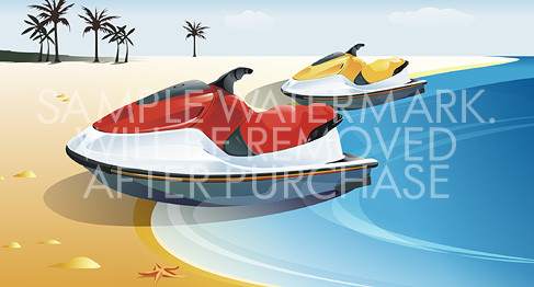 Vector illustration of two scooters on the empty beach.100.156