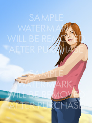 Vector illustration of a girl on the beach with sand running through her fingers.0.77