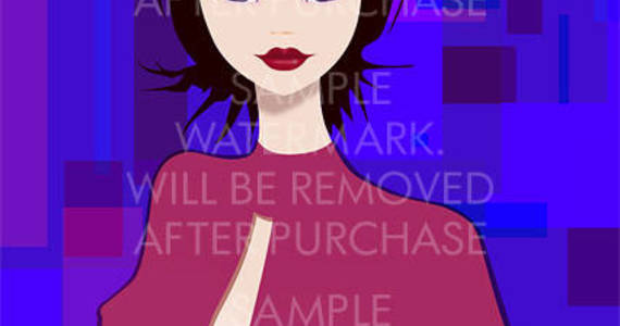 Box vector illustration a short haired oriental girl on the abstract blue background.100.105