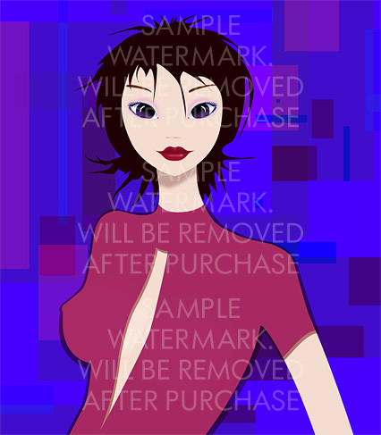 Vector illustration a short haired oriental girl on the abstract blue background.100.105