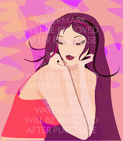 Vector illustration of a girl with long dark hair.100.102