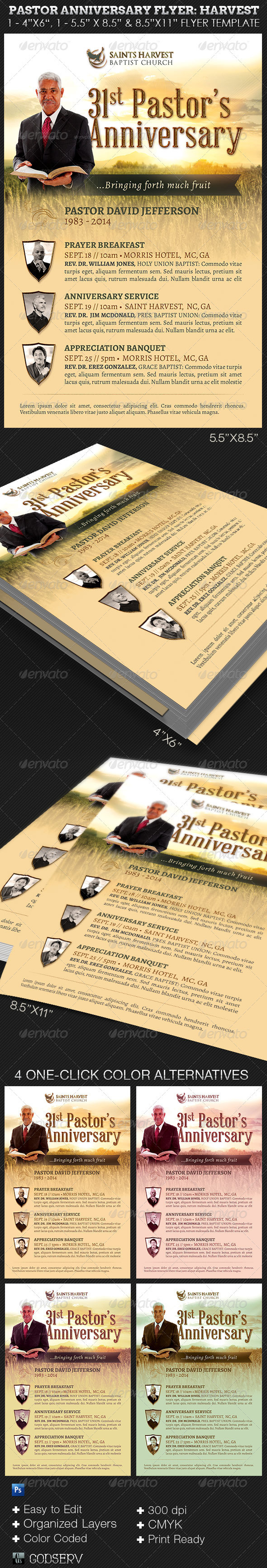 Pastor anniversary church flyer harvest template preview
