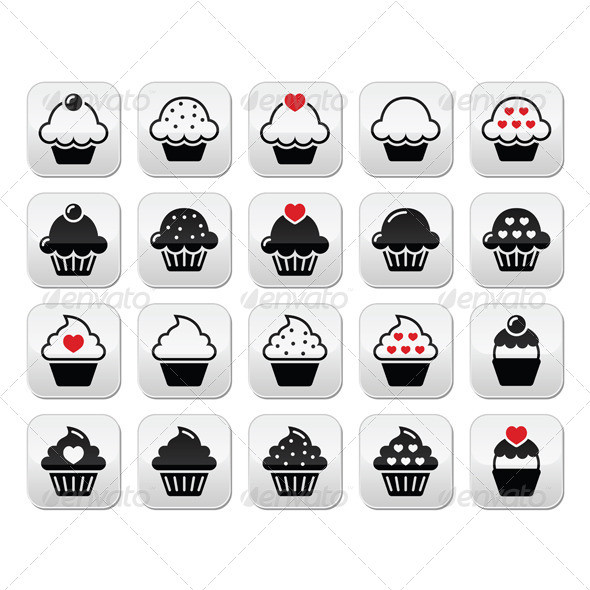 Cupcake buttons set prev