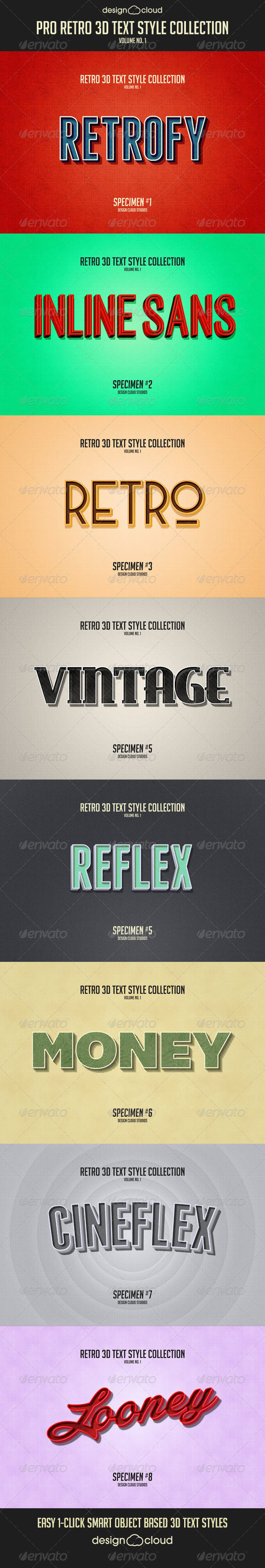 Preview pro retro 3d text style collection vol 1