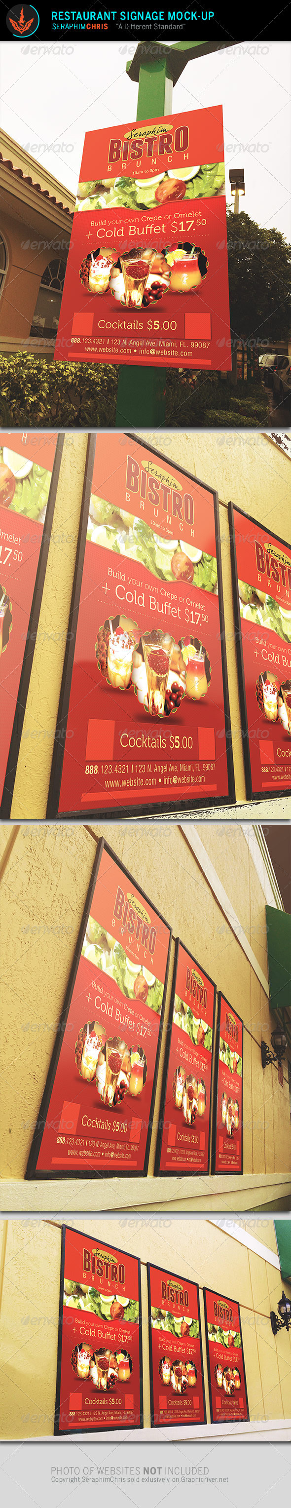 Restaurant signage mock up template preview