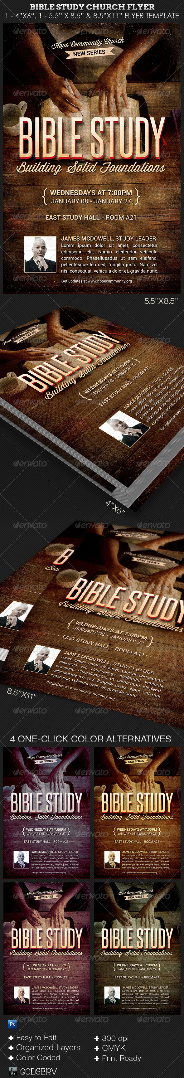 Bible study church flyer template preview