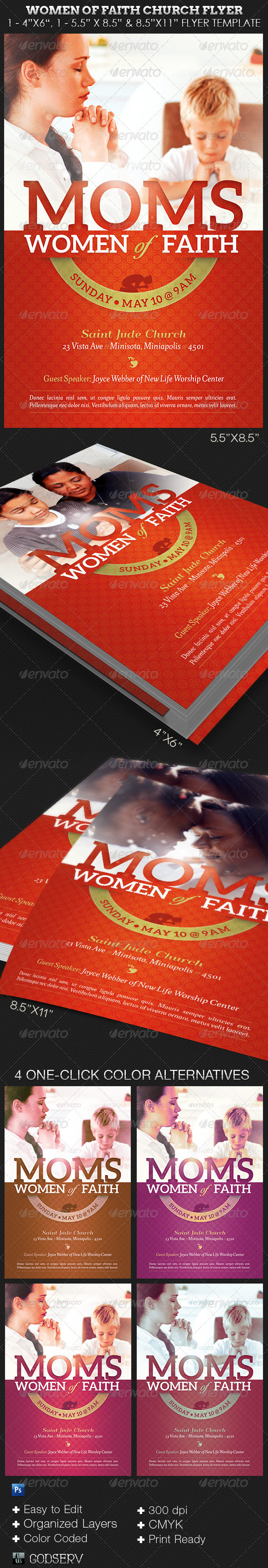 Women of faith church flyer template preview