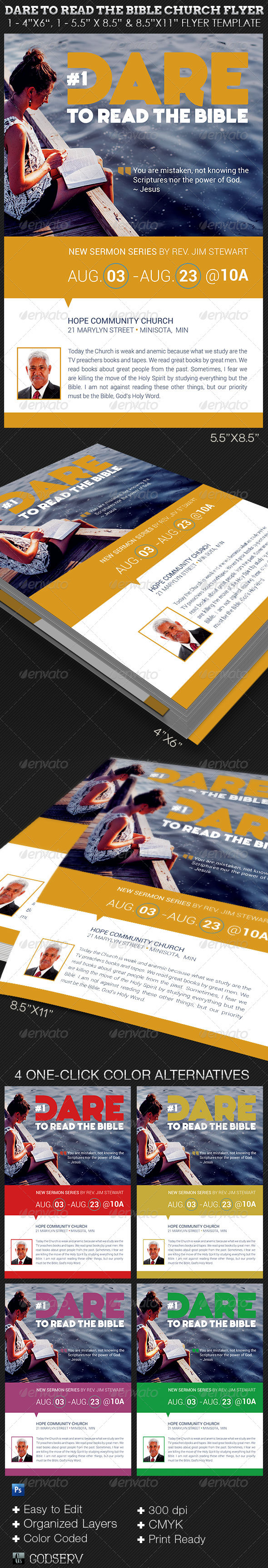 Dare to read the bible church flyer template preview