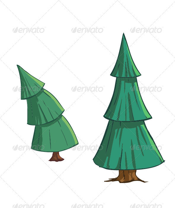 Pine trees cartoon vector art forest winter fire wood  green kids  01