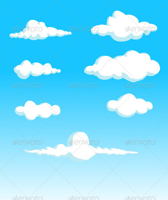 Clouds sky white cartoon vector isolated funny kids 01