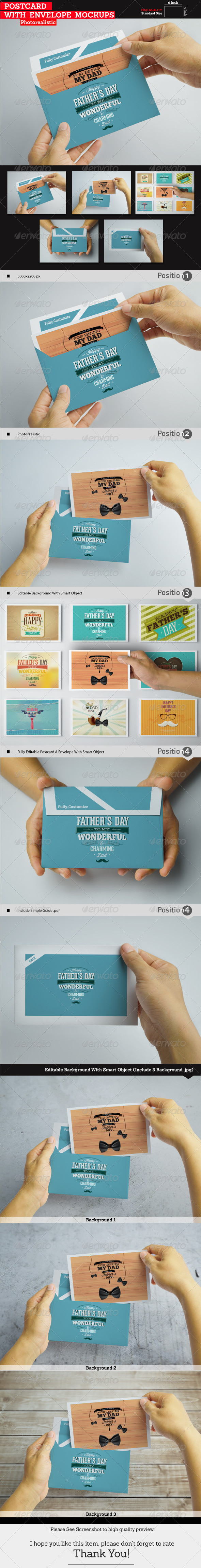 Postcard with envelope mockups preview