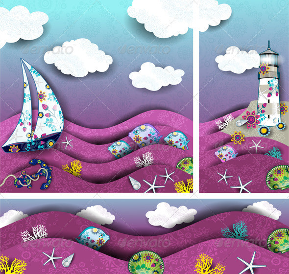 01 set 20landscape 20lighthouse 20and 20boat 20decorated