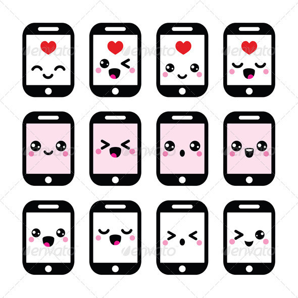 Mobile cell phone kawaii icons prev