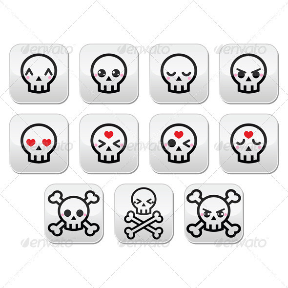 Skull kawaii buttons set prev
