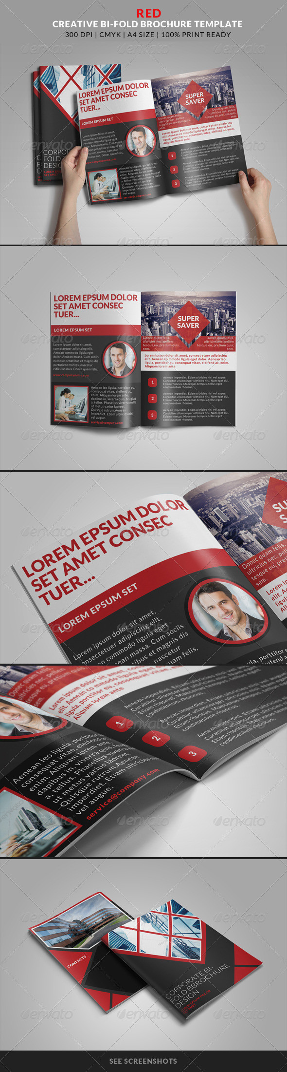 Red creative bi fold brochure template preview