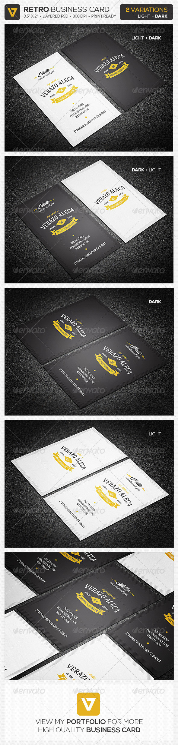 01 gold vertical retro vintage business card preview