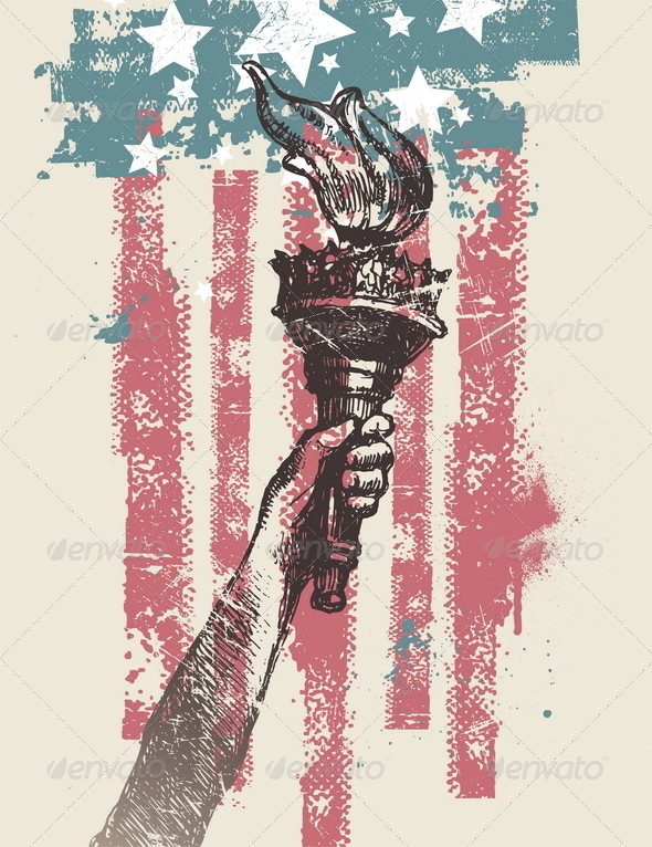 Abstract 20usa 20patriotic 20vector 20illustration 20  20drawing 20hand 20of 20freedom 20with 20torch 20590