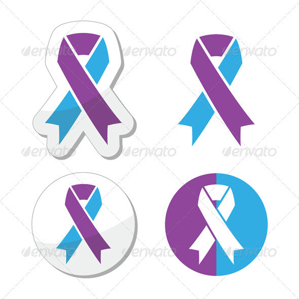 Purple and blue ribbons pediatric strokes symbol labels prev