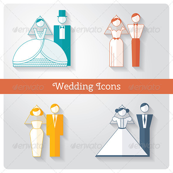 Set 20of 20flat 20wedding 20icons 20with 20bride 20and 20groom 590px